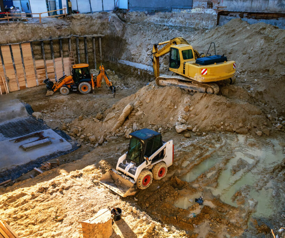 Drilling and shoring work in progress